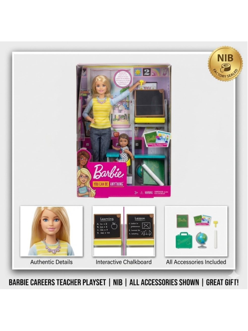 Barbie Careers Teacher Playset - Blonde Doll with Student & Classroom NEW 2015